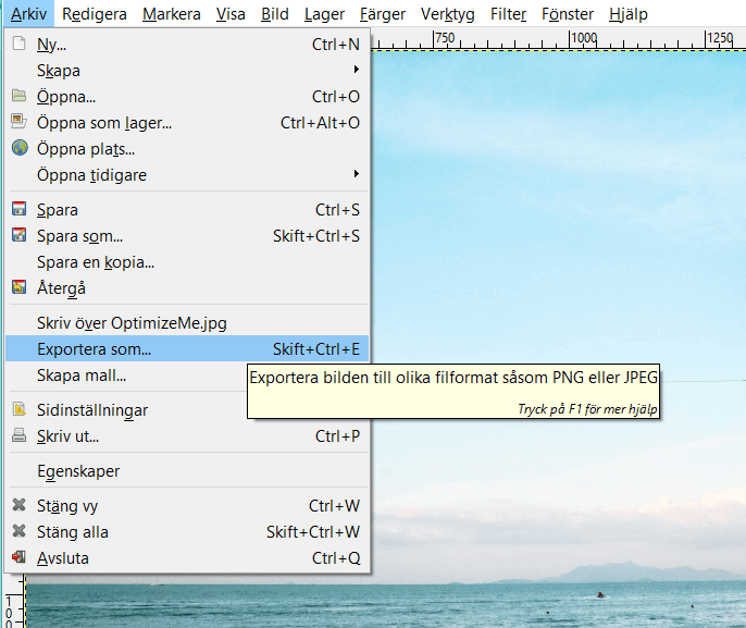 Exportera en bild i GIMP