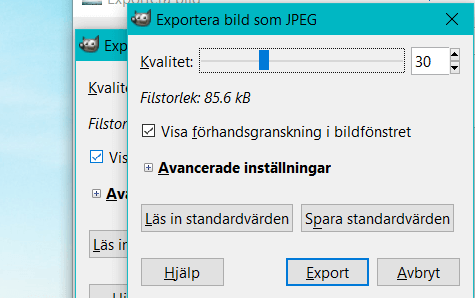 Ändra kvaliteten för en bild i GIMP